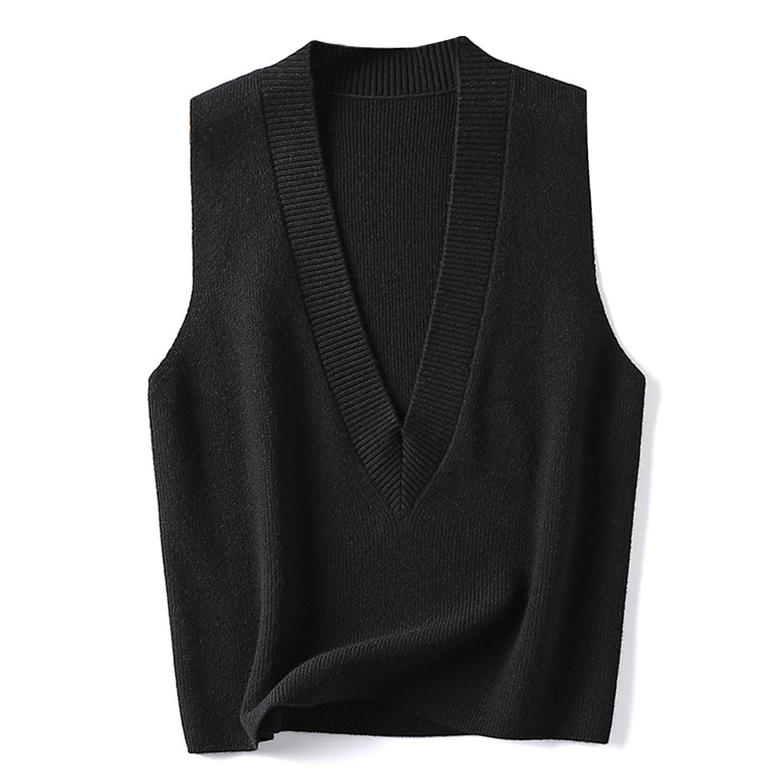 Women's Sweater Vest V Neck Knit Pullover Vests Trendy Solid Knitwear Sleeveless Sweaters Tops-image-31