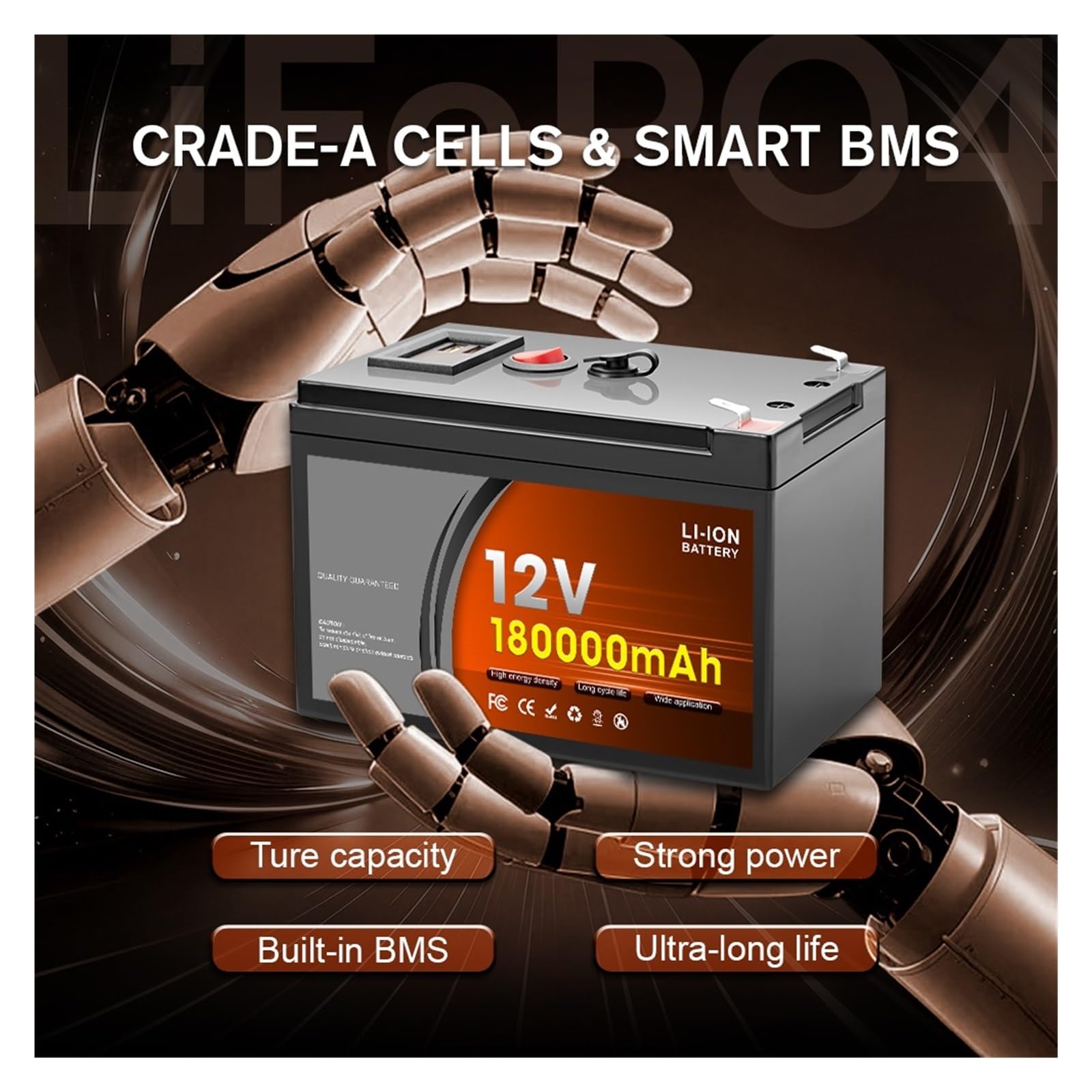 Batteria A Ciclo Profondo Batteria Di Accumulo Solare LiFePO4 Da 12 V 160 Ah