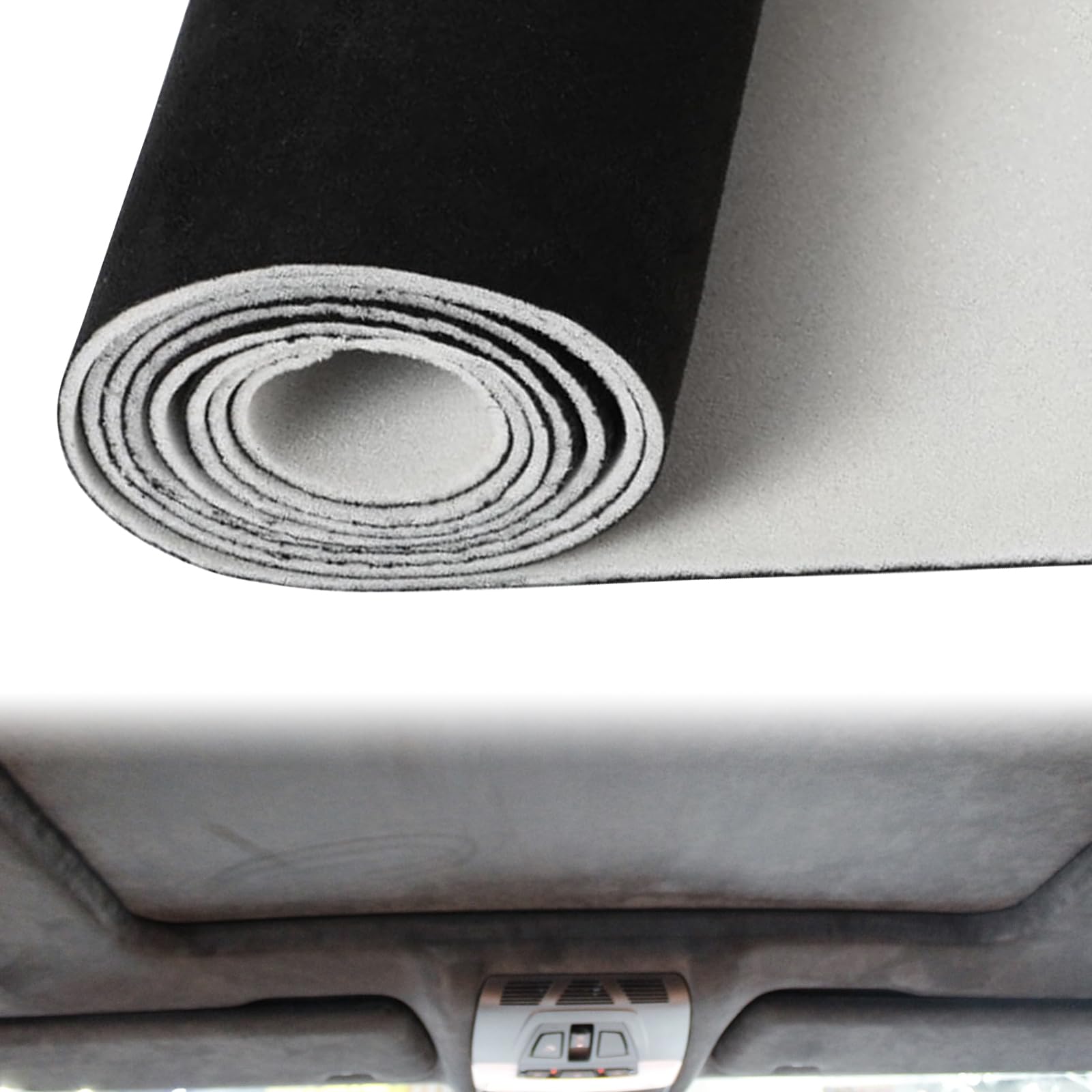 ACESOME Tessuto per Cielo Tetto, Spessore 4 mm, Tessuto Rivestimento Interno Auto, Riparazione di Tessuto in Pelle Scamosciata, Accessori per Interni Auto, Nero, 150 x 250 cm