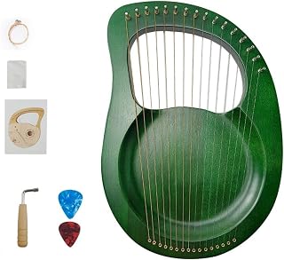 Arpa de lira de madera maciza, instrumento de arpa de 7 cuerdas fácil de aprender para niños, arpa de regazo multicolor de 16 cuerdas (color: 16 tonos verde)
