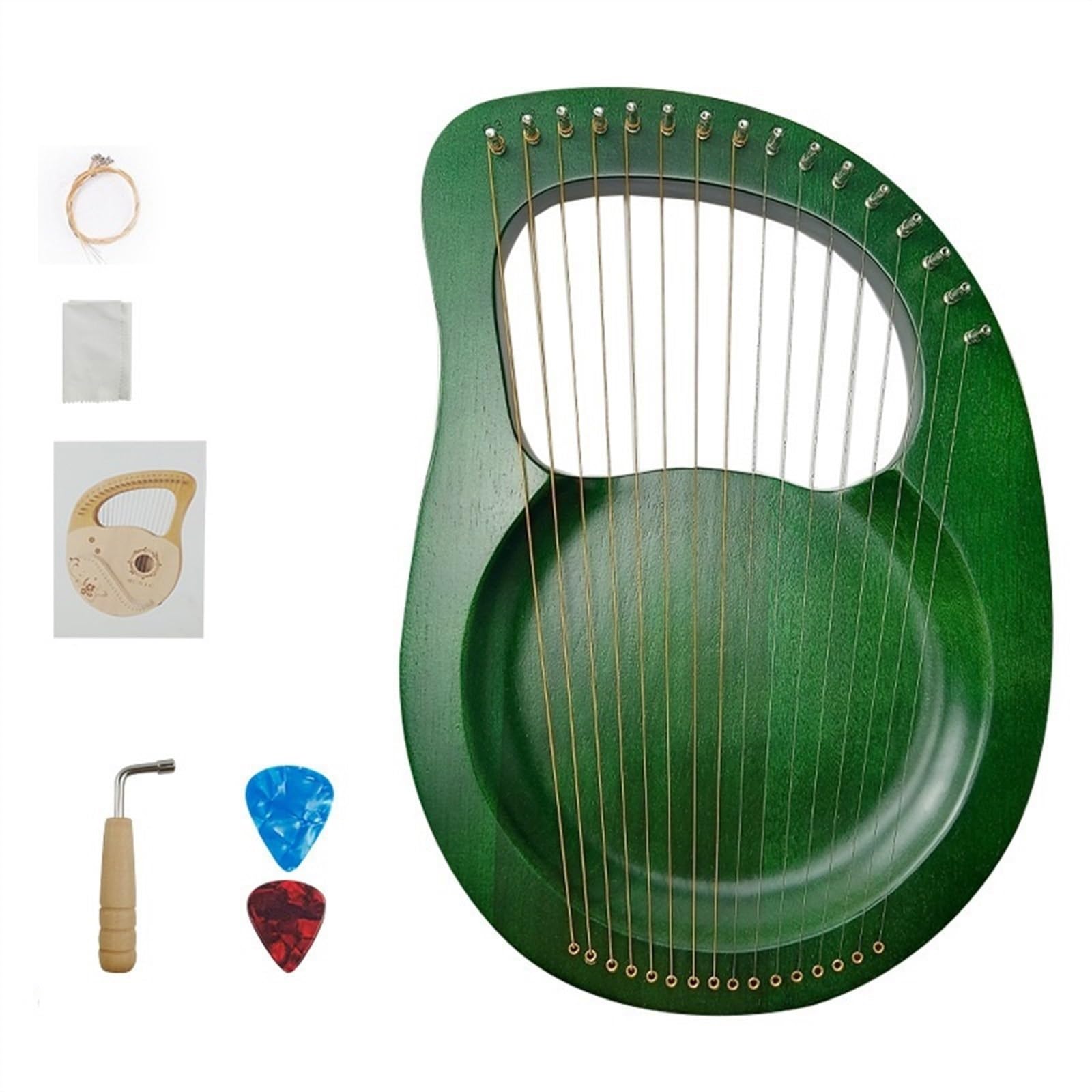 Arpa de Lira de Madera maciza, instrumento de Arpa de 7 cuerdas fácil de aprender para Niños, Arpa de regazo Multicolor de 16 cuerdas (Color: 16 tonos Verde)