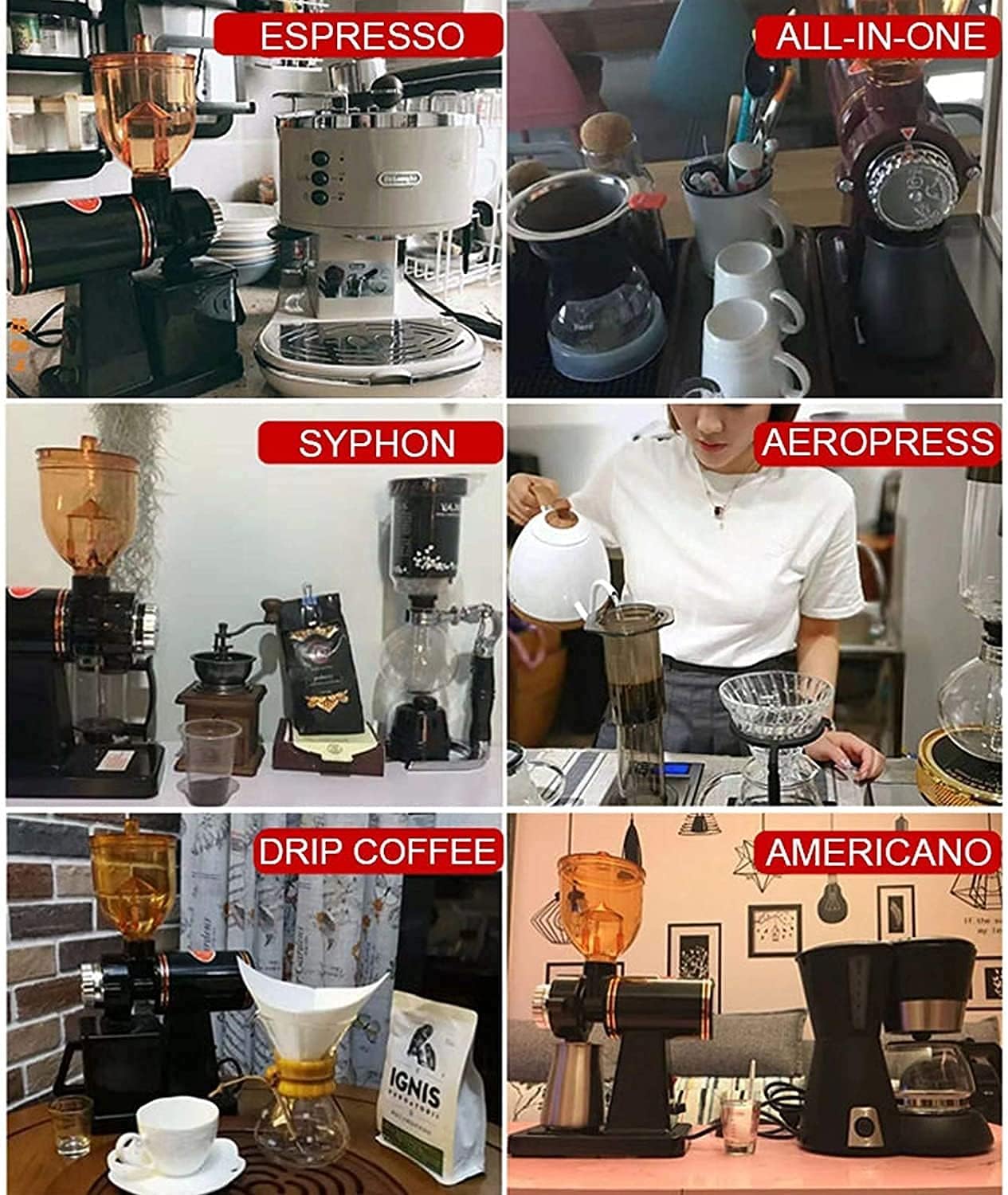 Products Precision Adjustable Electric Coffee Grinder Professional Burr Coffee Bean Powder Grinding Machine Mill 8 Fine-Coarse Grind Size Settings, Easy To Clean,Red 1,220V