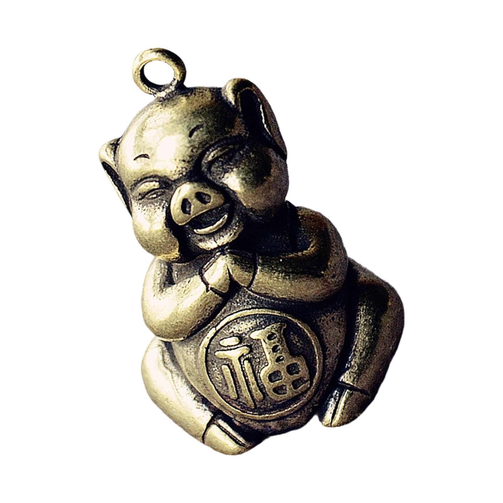 Piceioep Miniature Pigs Statue Antique Brasses Animal Charm Chinese Zodiacs Hanging Ornament for Keychain Bag Purse Decors Brasses Zodiacs Pigs Charm