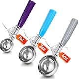 Reallnaive 3 Pcs Release Cookie Scoops Ice Cream Scooper with Trigger Release Portion Scoop Stainless Steel for Portion Control, Baking Food, Cookie Dough (4 Oz+2 Oz+1 oz,Gray,Blue,Purple)