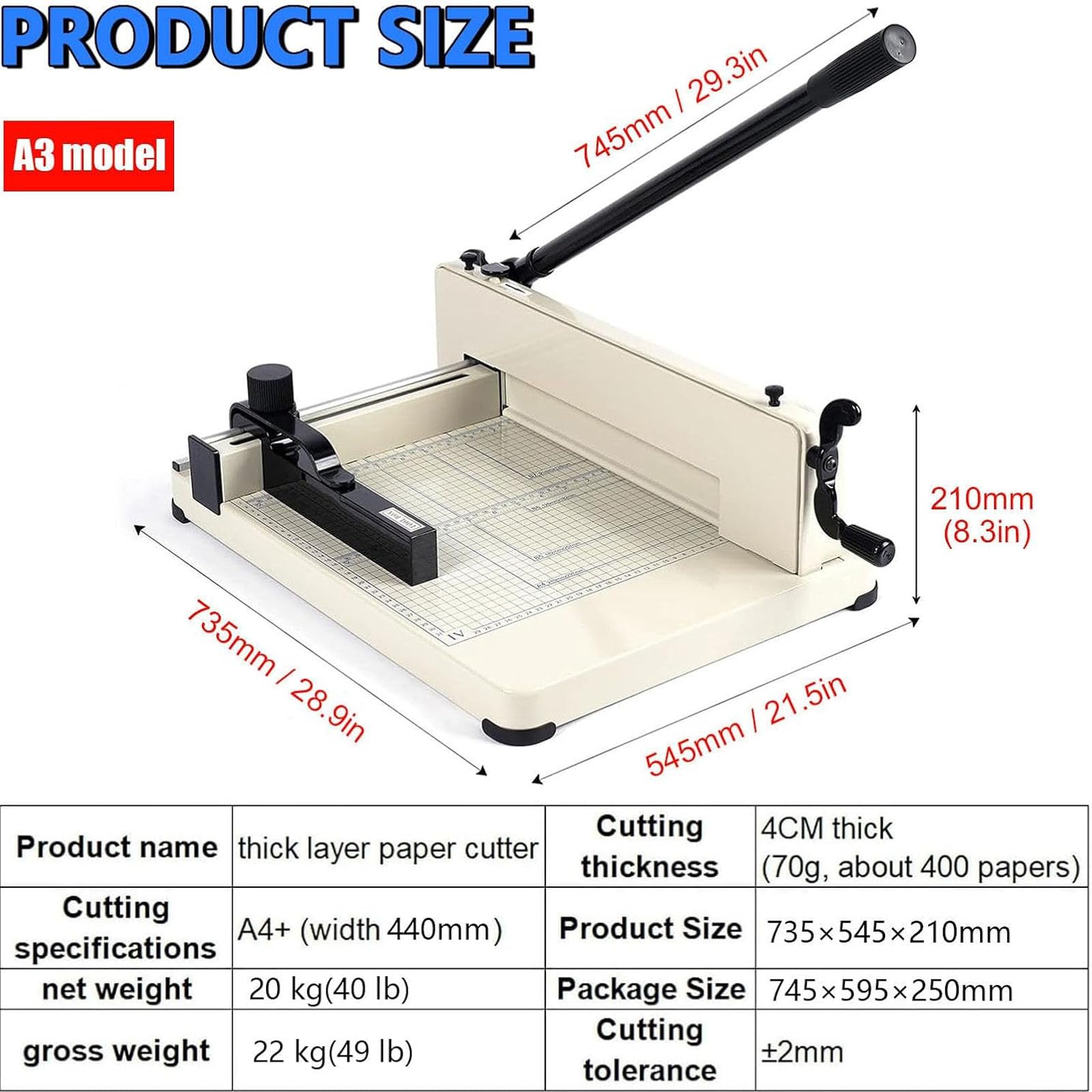 Mavoli Massicot Robuste À Lame en Acier De 30 Cm (12 Pouces), Capacité Maximale De 400 Feuilles A3, Machine De Coupe Professionnelle pour Imprimerie, Bureau, École, Guillotine À Documents.