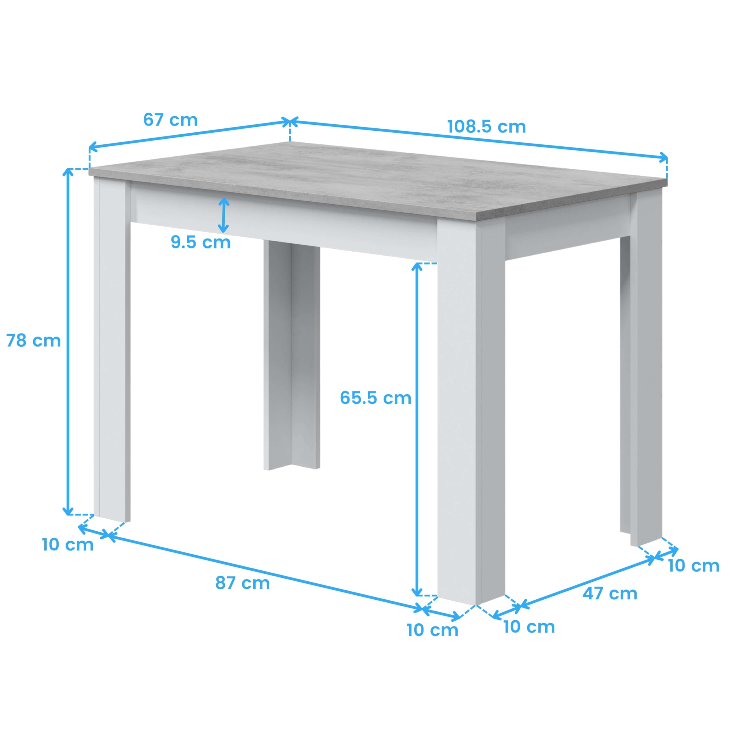 Habitdesign – Mesa Auxiliar Fija, Mesa para Comedor o Cocina, hasta 4 Comensales, Color Blanco Artik y Gris Cemento, 108,5x67x78 cm - Modelo Cloe