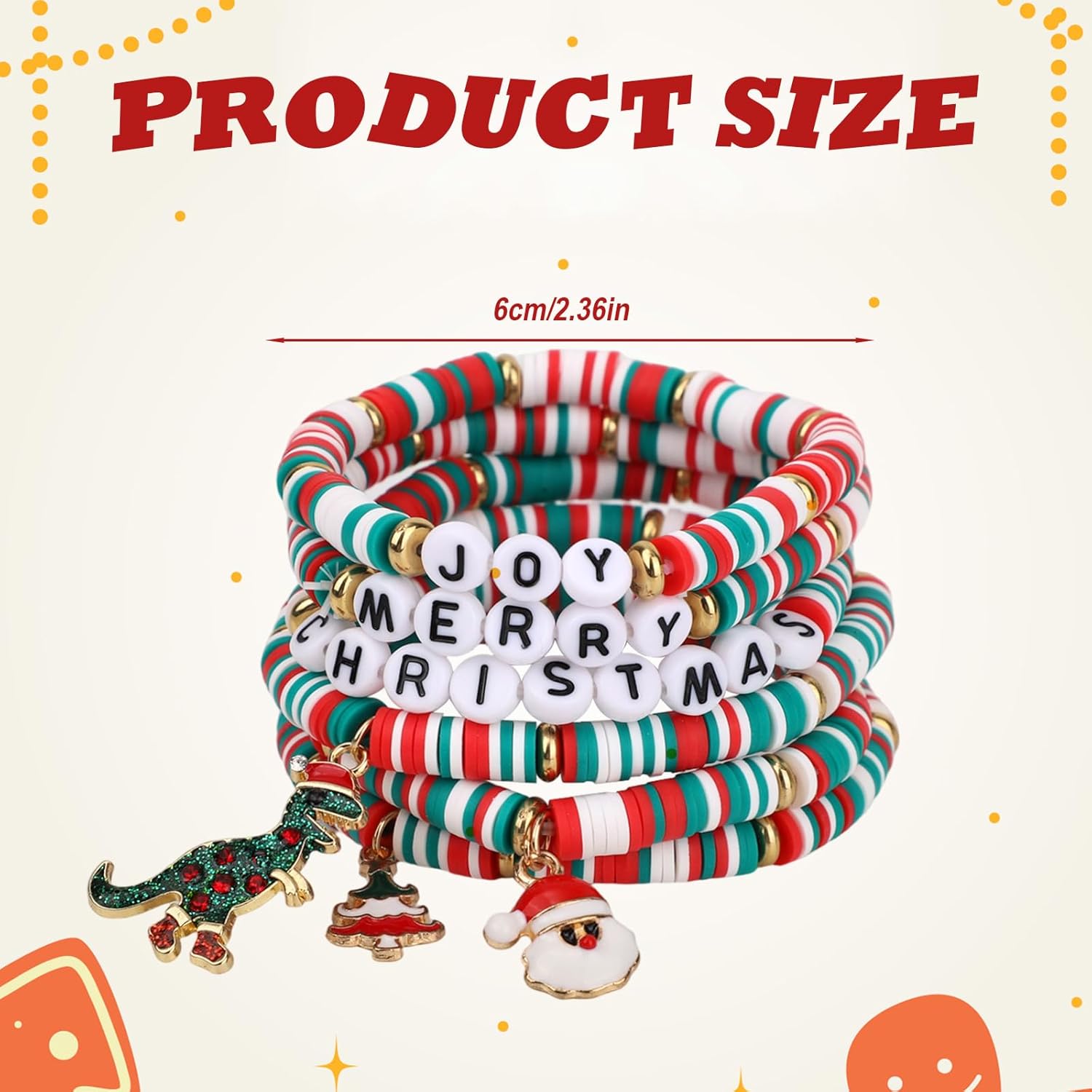 6pcs Christmas Bracelets for Women, Colorful Stackable Joy & Merry Christmas Beaded Bracelets for Holiday Boho Jewelry Accessories - Image 2