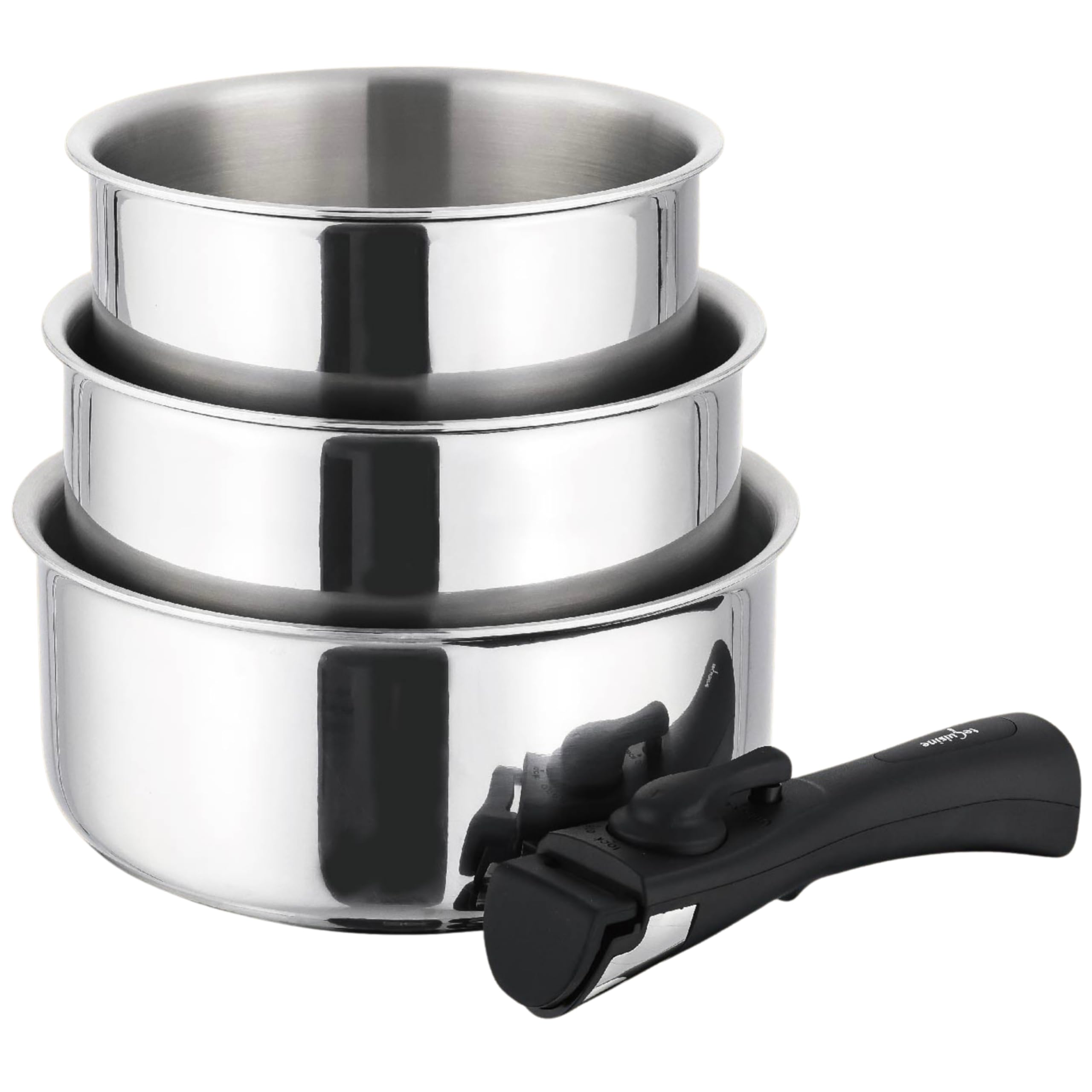 Lot Coffret de 3 Casseroles Inox 18/10 Triply - 16/18/20 cm - Manche Amovible - Sans Revêtement - Sans PFAS, PFOA, PTFE - Compatible Tous Feux Dont Induction - Cuisson Saine et Durable