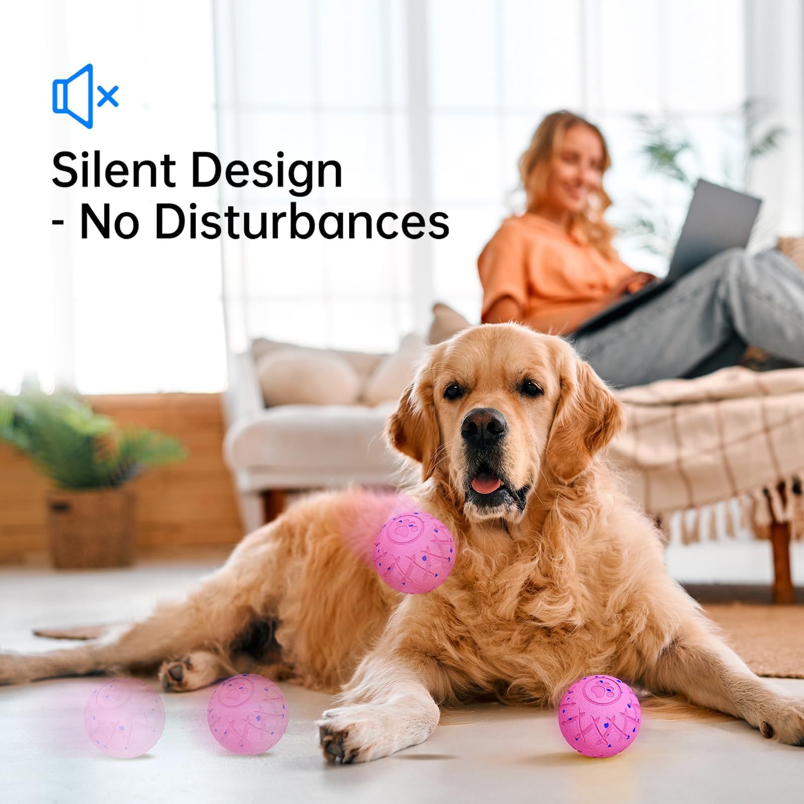 Balle interactive pour chien, mouvement automatique, rebondissement et rotation, matériau en mousse silencieuse, indice d'étanchéité IP54, roulement actif intelligent, jouets de stimulation
