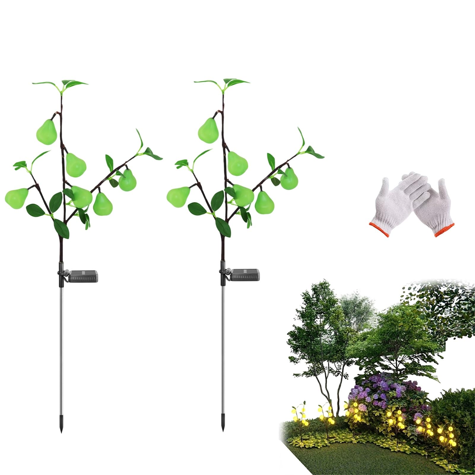 Solar Garden Lights Waterproof Solar Flower Tree Light With Realistic Lemon, Solar Tree, IP65 waterproof rating, For Decorating Gardens, Pathways, Courtyards, And Lawns[Energy Class A+++](2pcs-C)
