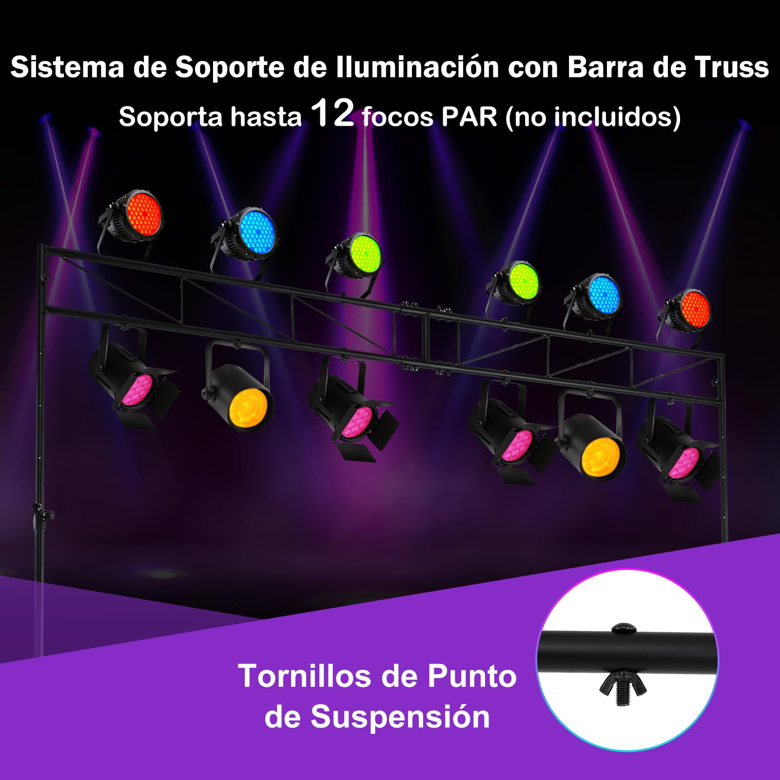 HOMASIS Soporte de Luz Plegable para DJ, para Bandas, Conciertos y Bodas | Soporte de Iluminación Portátil con Altura Ajustable en 10 Niveles, 2 Trípodes Plegables y 12 Puntos de Montaje