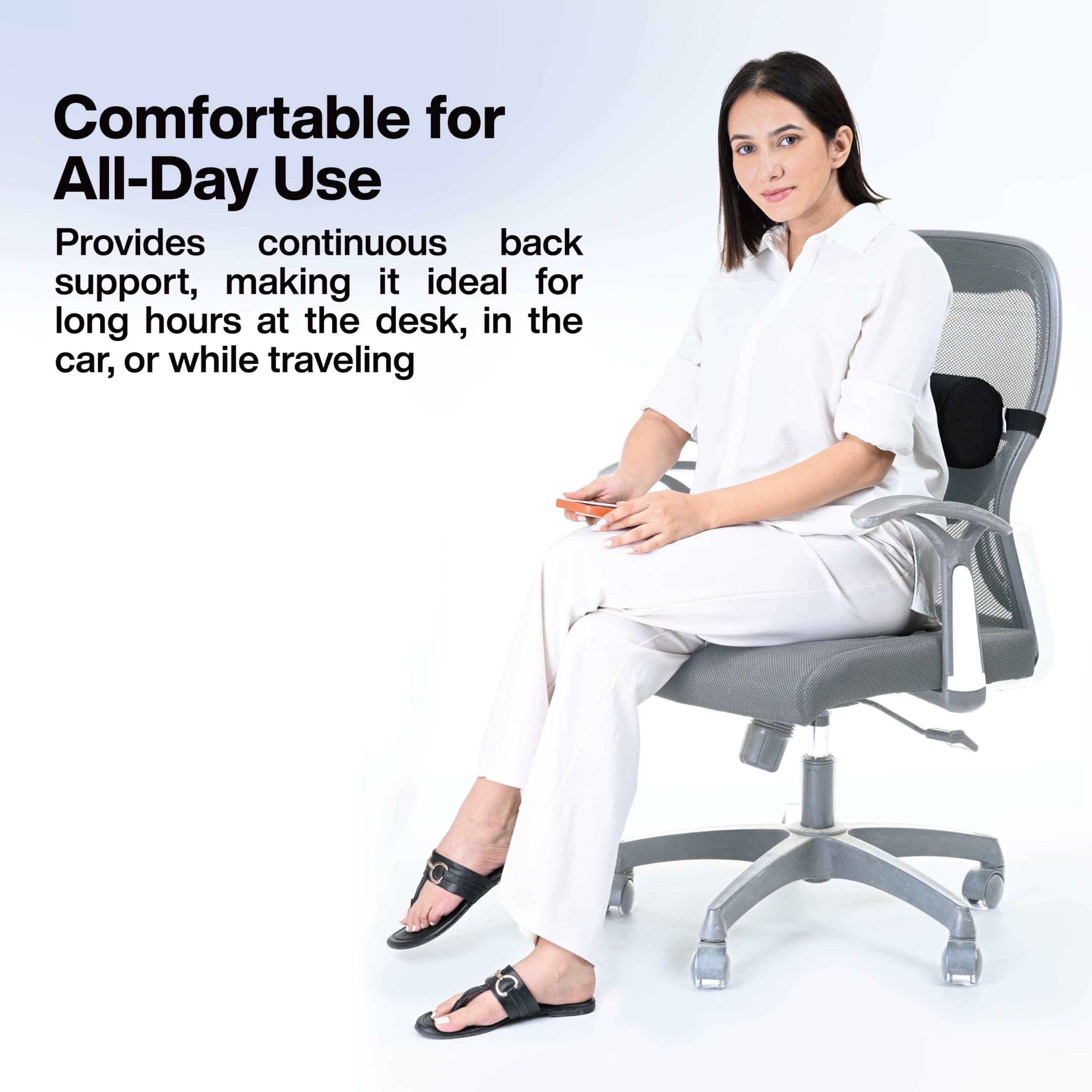 FOVERA Rollo de soporte lumbar para aliviar el dolor de espalda, cojín versátil para oficina, coche y viajes con correa ajustable, proporciona apoyo lumbar ideal, espalda y corrección de postura