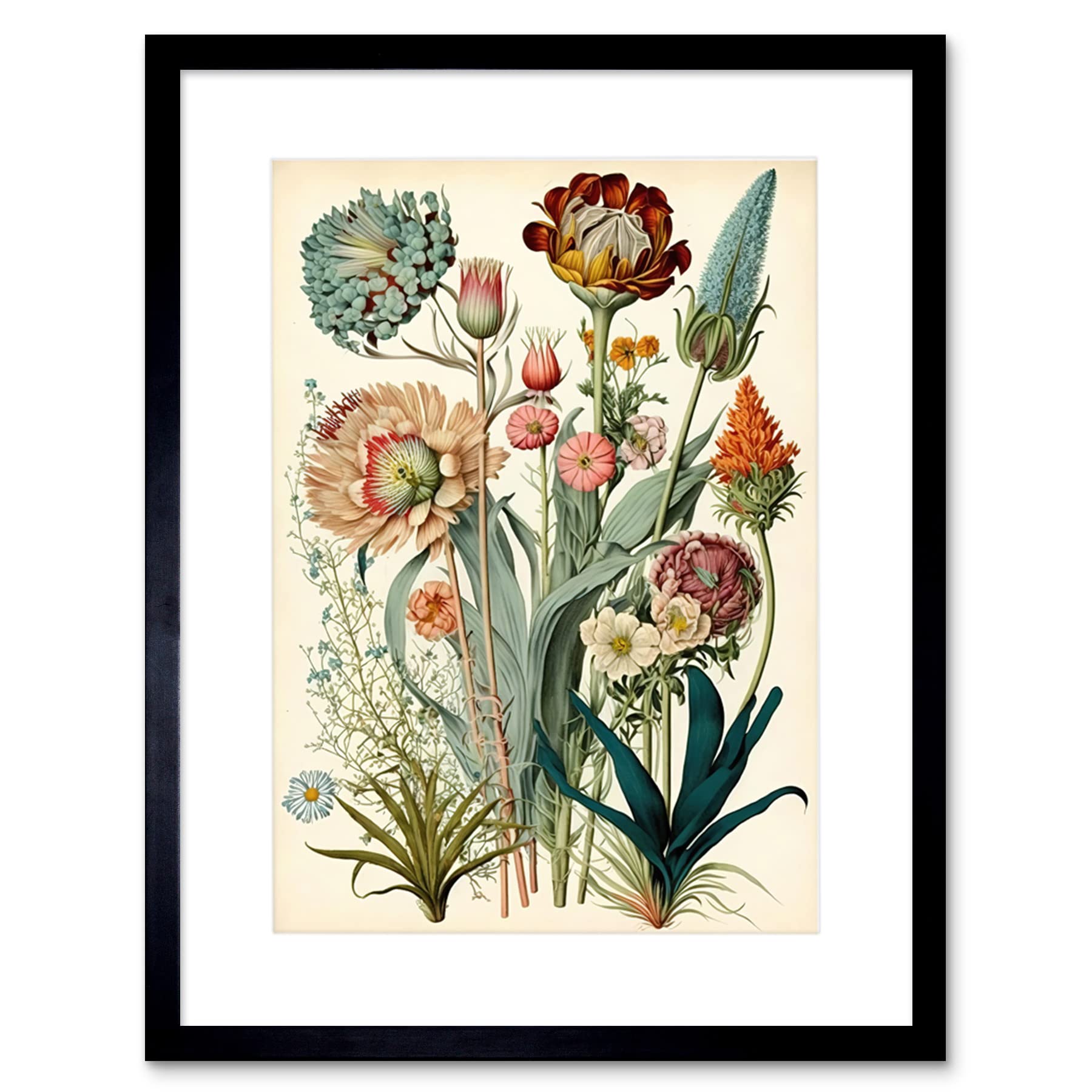 B&Q -  Wall Art Print Ernst Haeckel Inspired Vintage Botanical Plant Study Modern Watercolour Painting Artwork Framed 9X7 Inch