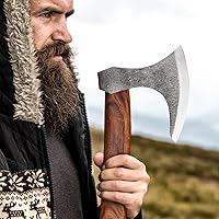 Vista 1 de Hacha vikinga barbuda con vaina, 16 pulgadas, cabeza de damasco resistente con mango de madera rosa duradera para hombres (EL20)
