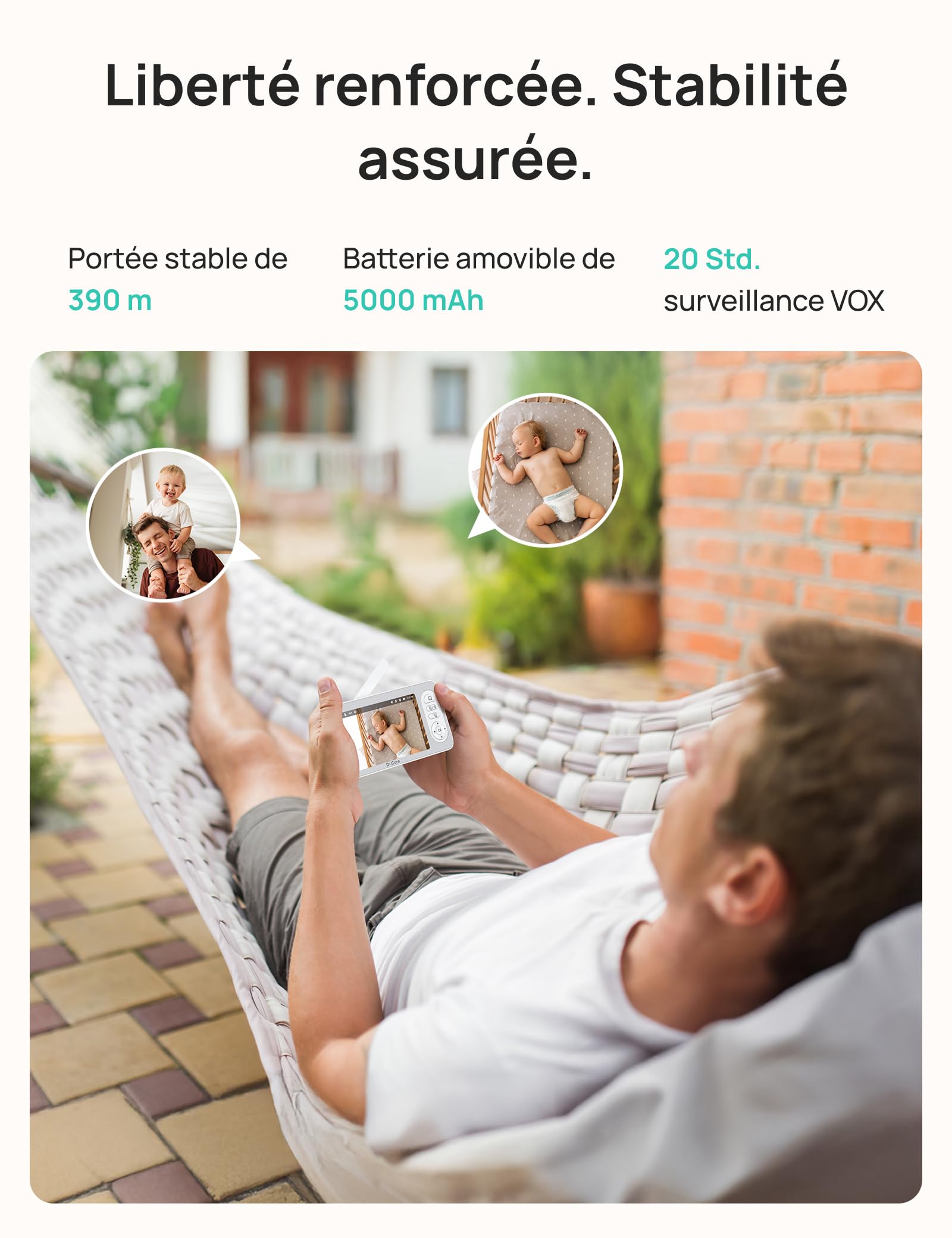 Dr.Care LumiView Plus Moniteur Bébé WiFi avec 2 Caméras – Écran 5,5" 1080P & 2K, Batterie Amovible 5000 mAh, Mode Confidentialité, Veilleuse RGB, Vision Nocturne HD, Alerte Pleurs & Mouvements
