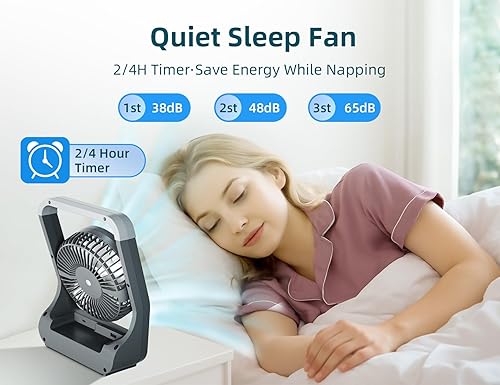 Miniatura 4 de Ventilador a batería, ventilador de escritorio portátil de 10000 mAh con temporizador, 3 velocidades, silencioso, rotación de 180, ventilador