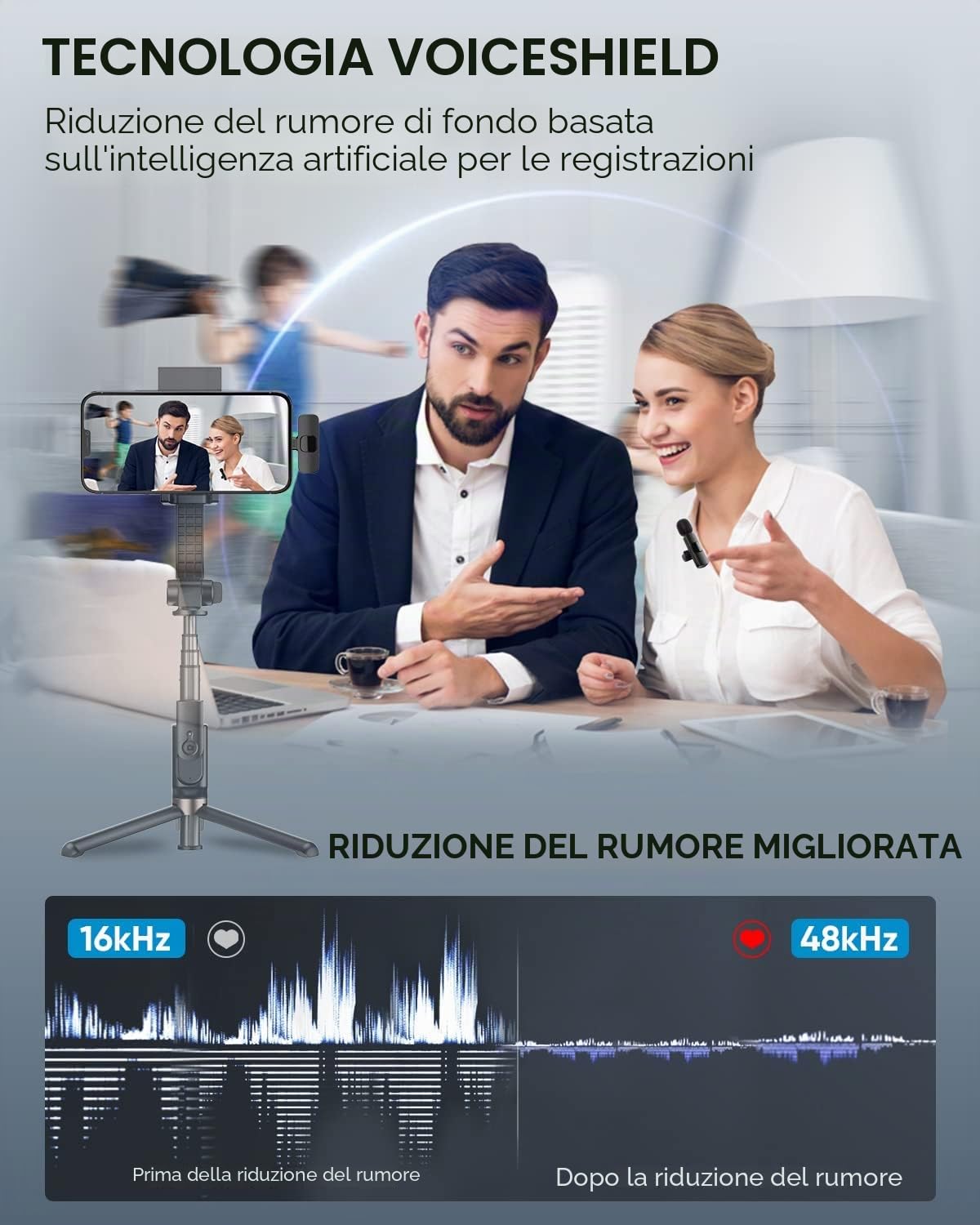 Microfono Lavalier Microfono per iOS/Android, Mini Microphone Plug & Play, Lavalier Microfono Wireless per YouTube/Facebook Live Stream, TikTok Vlog (non è necessaria alcuna app e Bluetooth)