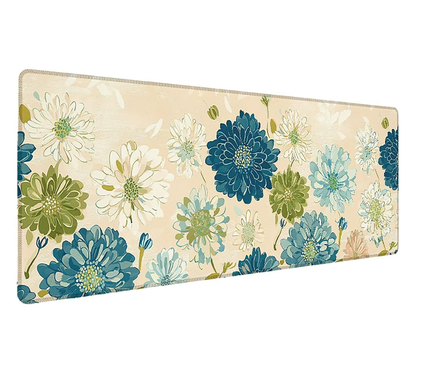 Podkładka pod mysz do gier XXL kwiat beżowa, podkładka pod mysz XXL - 1400 x 600 x 3 mm - podkładka pod mysz matowa, bardzo duża tkanina na biurko dla graczy, antypoślizgowa podstawa, dla graczy