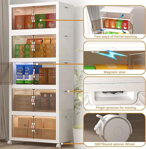 Miniatura 9 de Contenedores de almacenamiento apilables extra grandes con tapas, ruedas y puerta, 660QT-165QT41GAL*41GAL*4Pack de 4 organizadores plegables