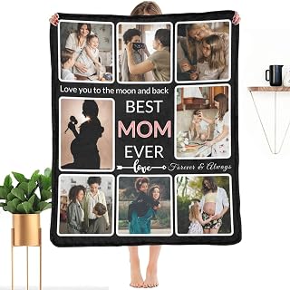 Gifts for Mom Custom Blanket with Photo, Make a Personalized Mother's Day Blankets with Picture Customized Mothers Day Throw Blanket for Best Mom Ever, 8 Collage Made in USA
