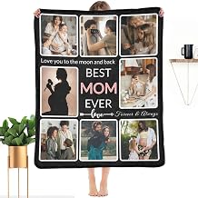 Gifts for Mom Custom Blanket with Photo, Make a Personalized Mother's Day Blankets with Picture Customized Mothers Day Throw Blanket for Best Mom Ever, 8 Collage Made in USA