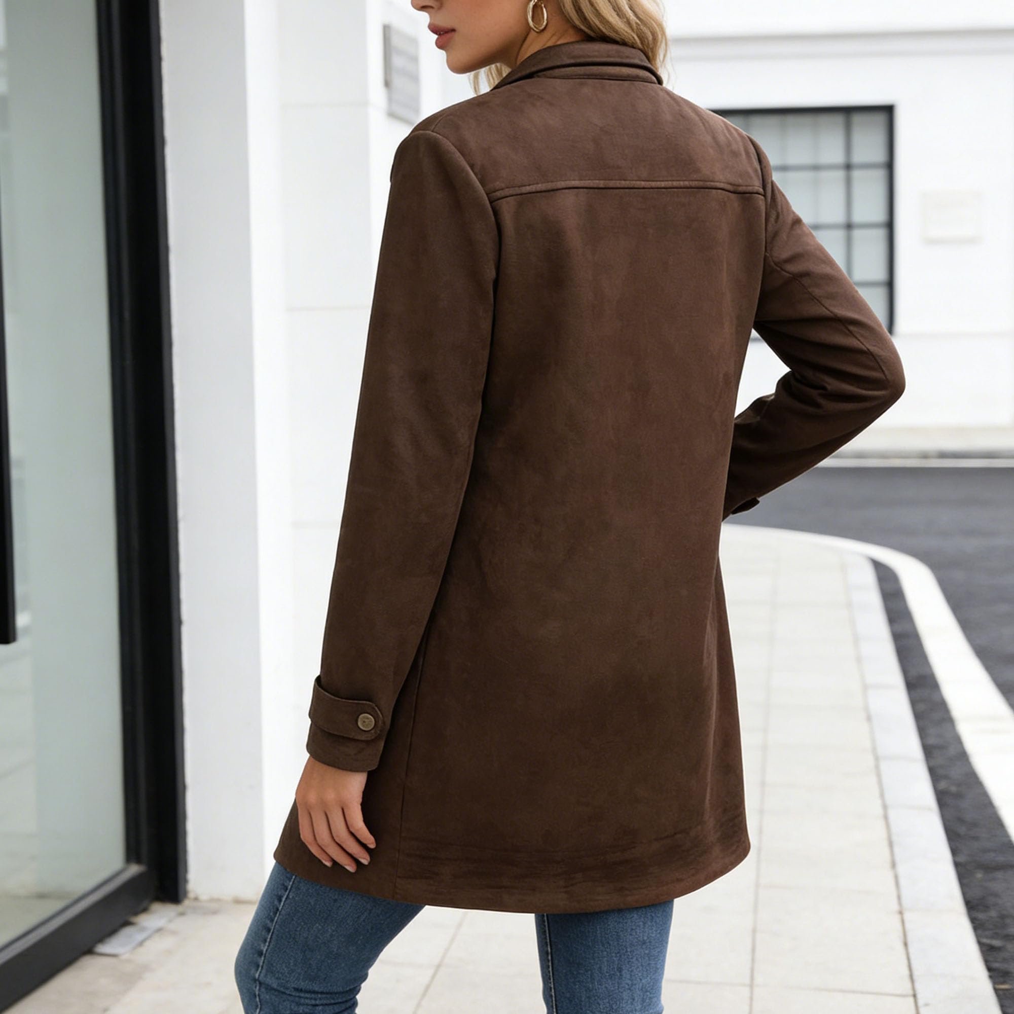 Giacca primaverile leggera da donna retrò in pelle scamosciata sintetica giacca con cerniera cappotto militare casual midi lungo Outwear