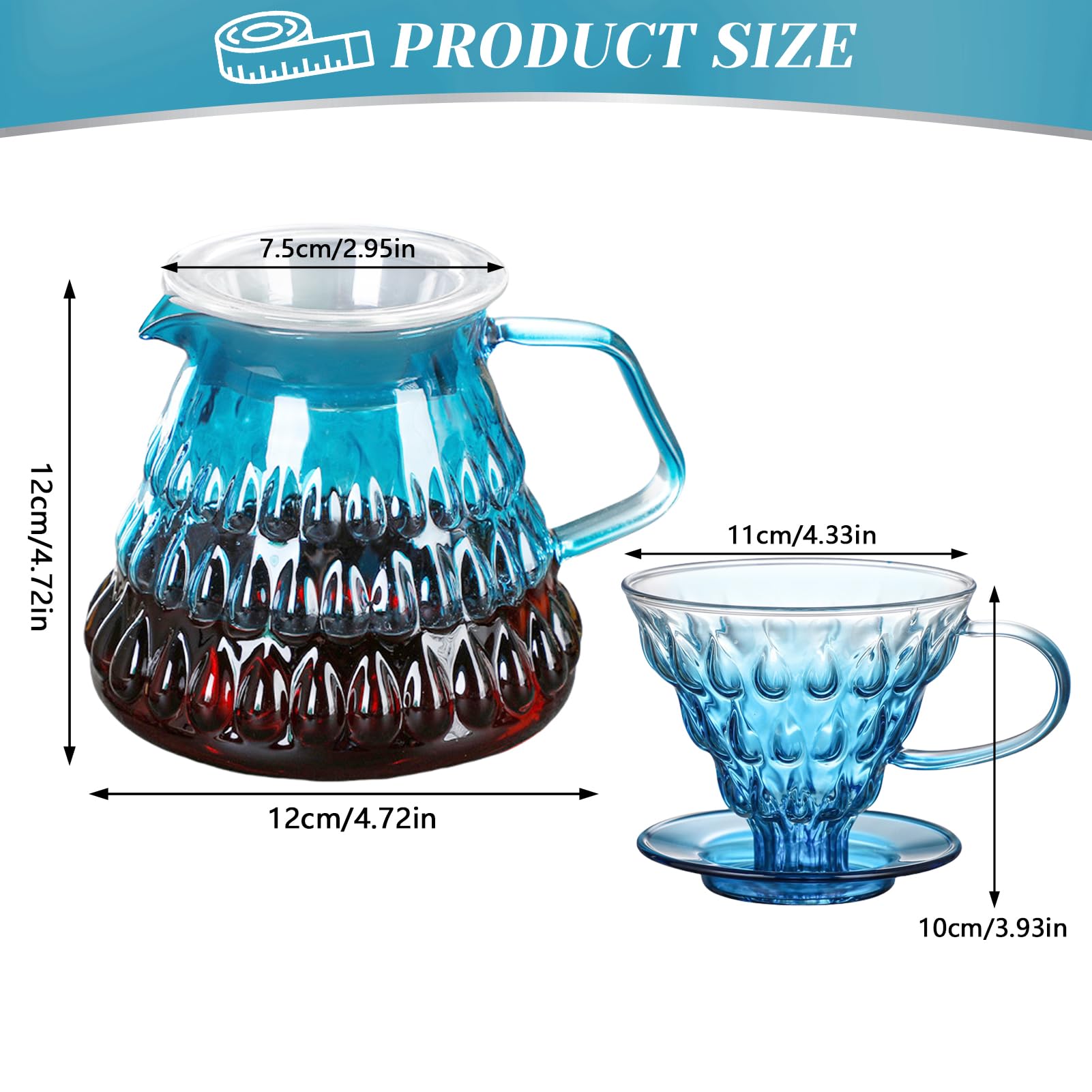 Juego de filtros de café de 700 ml con taza, jarra de café con filtro, verter sobre gotero de café, filtro de café reutilizable, verter sobre cafetera con cristal suministrado para el hogar