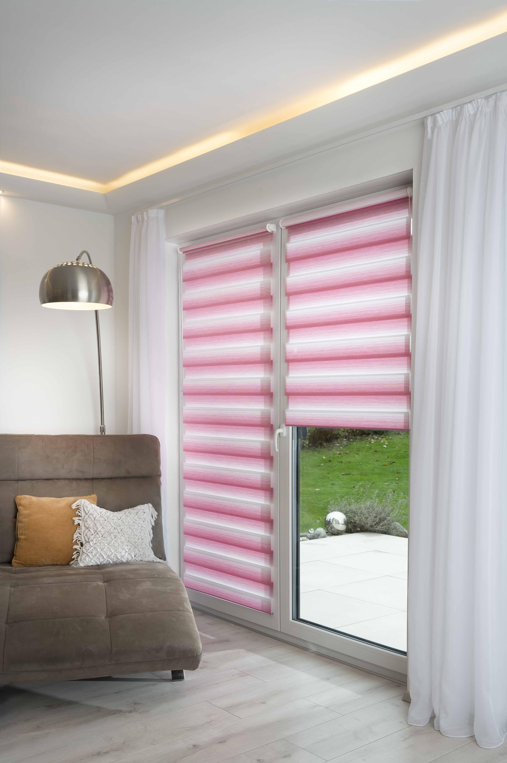 K-Home® Klemmfix Doppelrollo Madrid ohne Bohren Farbverlauf Pink B130 x H150 cm