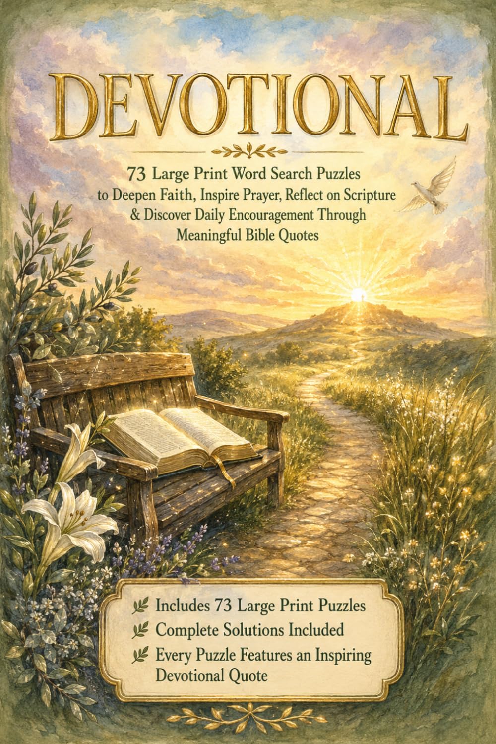 Devotional : Word Search Puzzle Book: 73 Large Print Word Search Puzzles with Inspirational Quotes, Scripture Themes & Complete Solutions