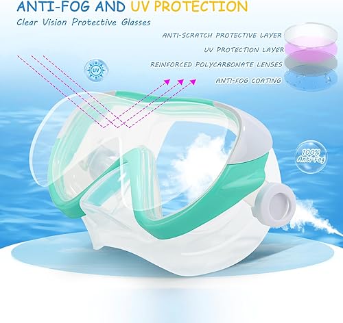 Miniatura 3 de Máscara de natación para niños, gafas de natación para niños de 180 antivaho, a prueba de fugas, con cubierta de nariz y correa de tela para edades