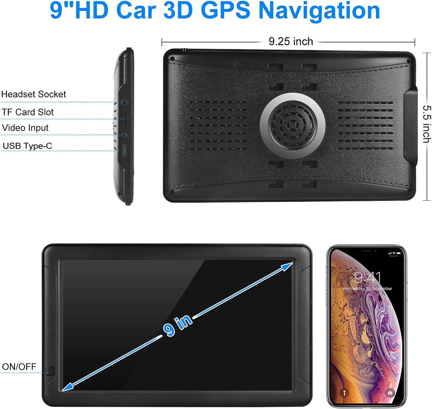 GPS Navigator for Car Truck RV, 9-Inch HD Touchscreen GPS for Car with 2026 Maps Free Lifetime Updates, Voice Turn-by-Turn Guidance, Speed & Red Light Camera Alerts, Custom Truck Routing