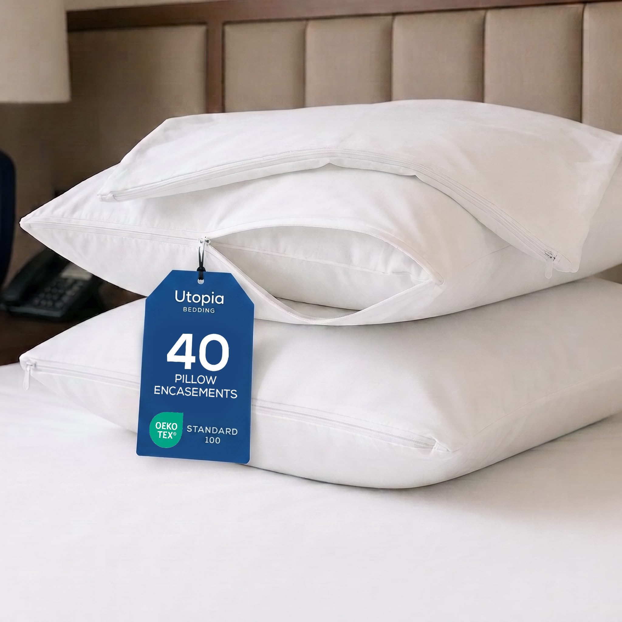 40-Pack Hotel &amp; Commercial Queen Size Waterproof Pillow Protectors, White