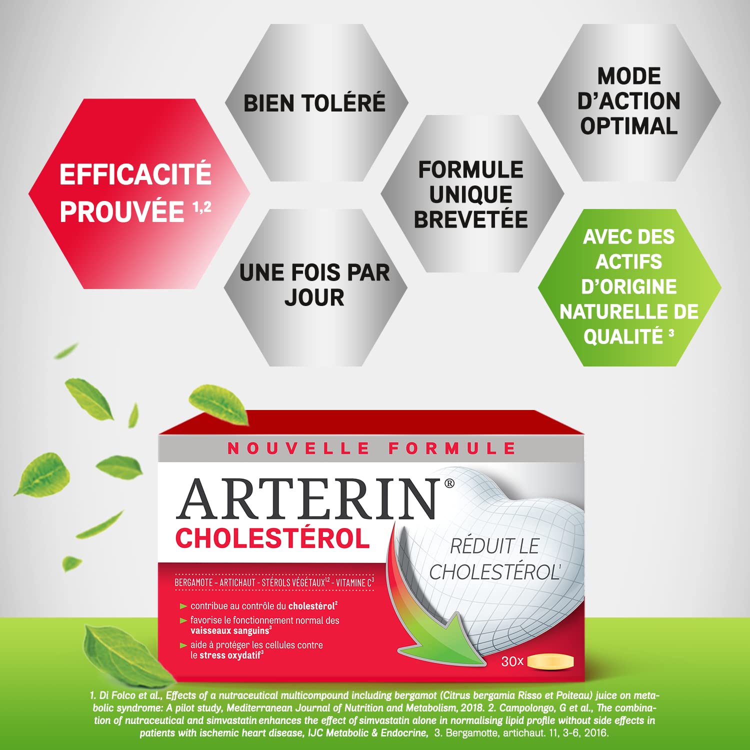 ARTERIN Cholestérol - Complément Alimentaire à base de Plantes, de Stérols Végétaux ajoutés et de Vitamine C - 90 Comprimés