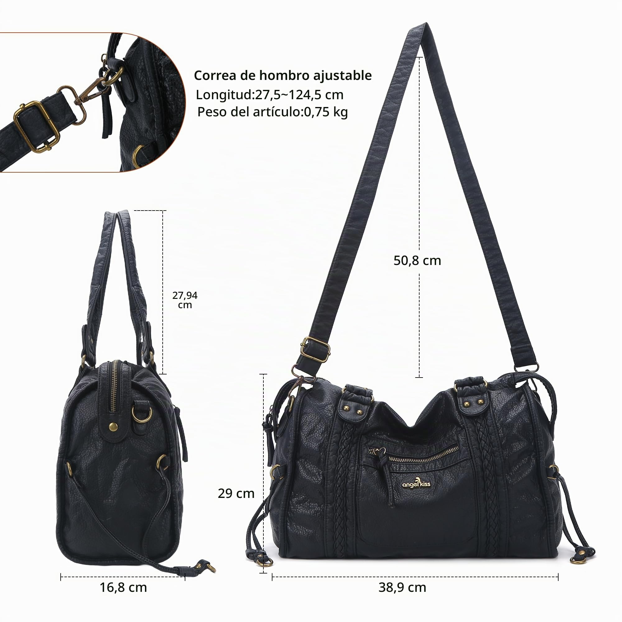 Angel Kiss Hobo Bags - Bolso de mano para mujer, de cuero vegano, bolso grande de hombro