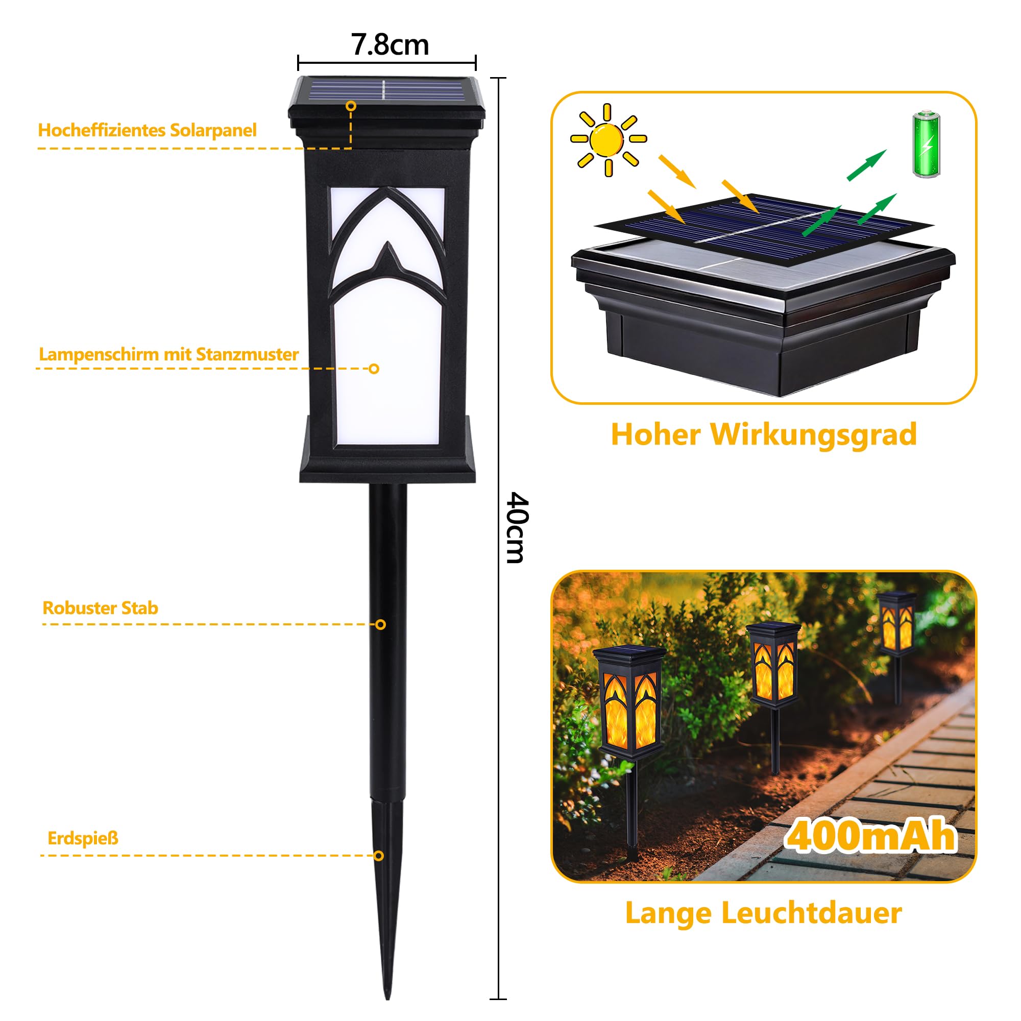 Moxled Lot de 10 lampes solaires pour extérieur, avec effet flamme réaliste, IP65, étanches IP65, pour jardins, chemins, cours, pelouse, balcon