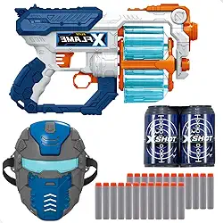 Pistola Lança Dardos Tipo Nerf, Tambor Giratório, Máscara e Alvo