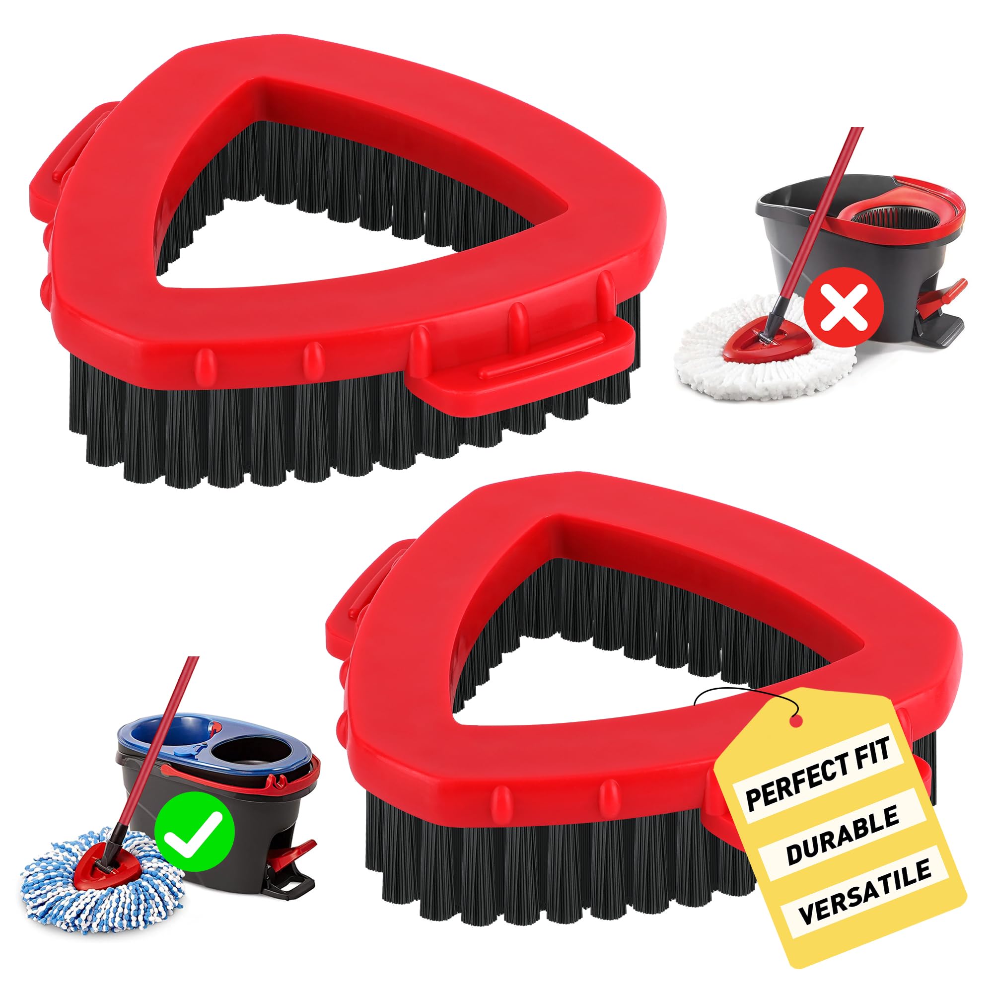 2 Pack Scrub Brush Replacement Head for O Cedar 2-Tanks RinsClean System, Spin Mop Replace Head Base, Shower Floor Scrubber, Hard Bristle Cleaning Brush for Bathroom Kitchen Wall Tile