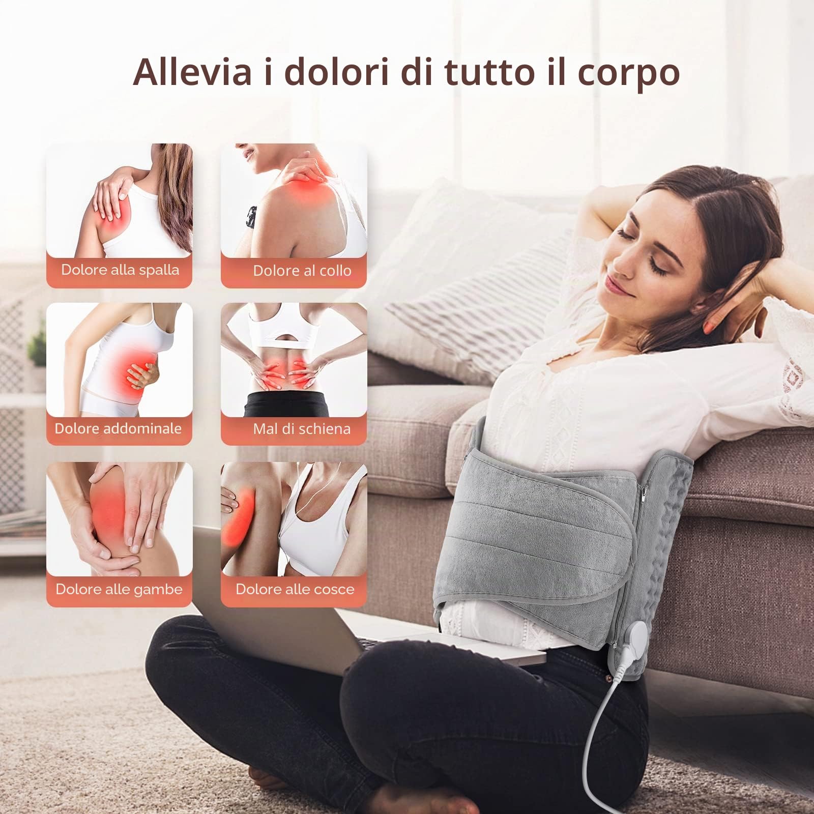 Termoforo, AOROY 126 X 30CM Termoforo Elettrico con Spegnimento Automatico e Protezione da Surriscaldamento, Termoforo 6 Livelli di Temperatura 4 Impostazioni di Tempo, Lavabile in Lavatrice