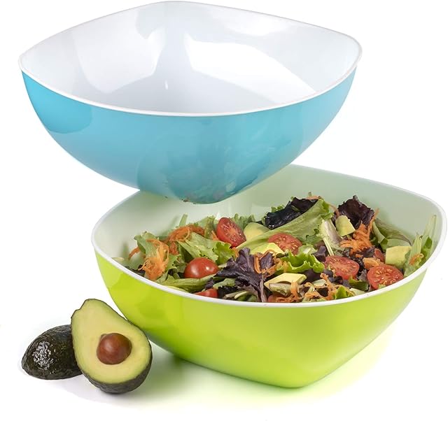 Maxi Nature Large Salad Bowl Set of 2 - Microwave, Dishwasher & Freezer Safe - Unbreakable & Lightweight Plastic Serving Bowls - Use for Ramen, Noodles, Soup, Pasta & More