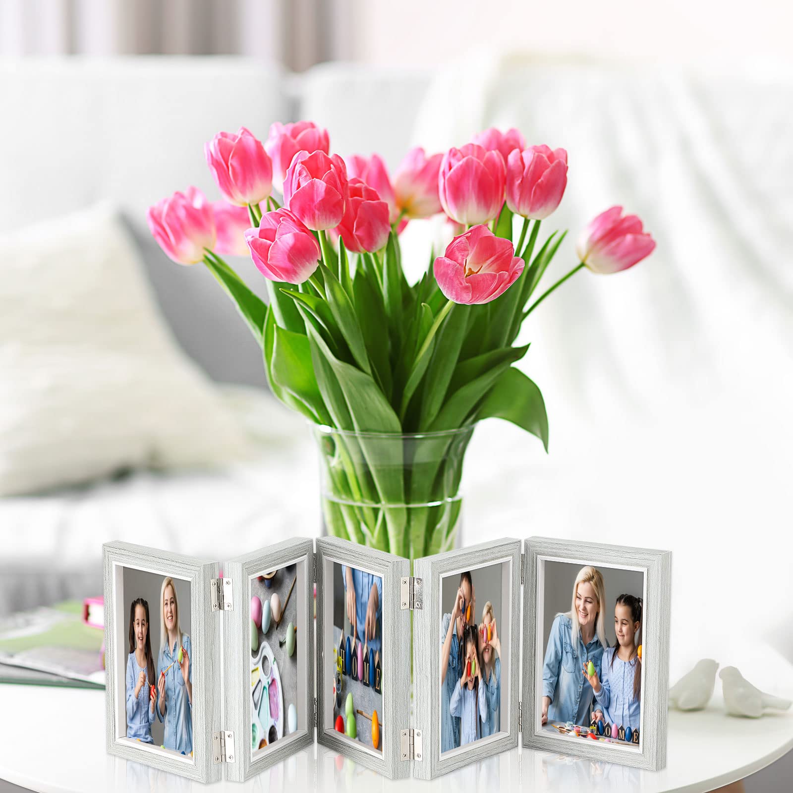 Qunclay 2 Pack 5 Picture Frame Collage Christmas 4 x 6 in Picture Frame Hinged Picture Frame Collage Wall Decor Desk Picture Frames for Valentine's Day Office Collage Multi Picture Frames