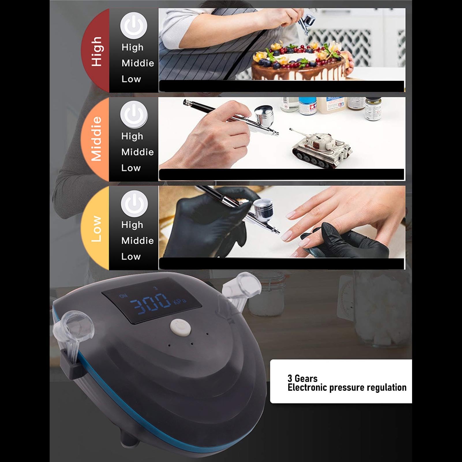 FTVOGUE Mini Kit de Aerógrafo Juego de Compresor de Aerógrafo Ajustable de 3 Velocidades con Control de Fluido y Control de Patrones para Pintura Artística, Manualidades, Modelos para (abdominales 2)