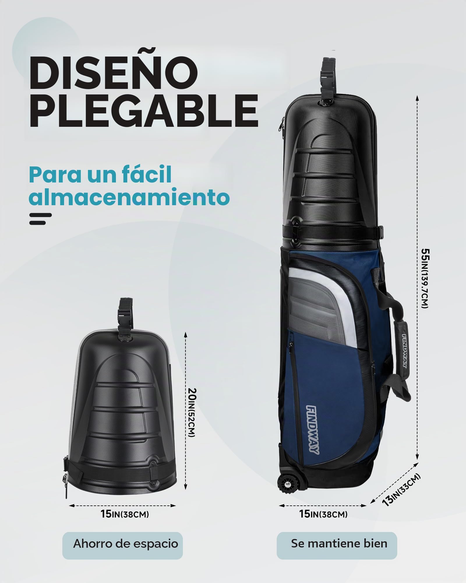 Bolsa de Viaje para Golf Findway con Ruedas, Tejido Oxford 1680D Resistente al Agua y Duradero con Carcasa Rígida de ABS, Bolsa de Viaje para Palos de Golf, Portátil y Apta para Hombres y Mujeres