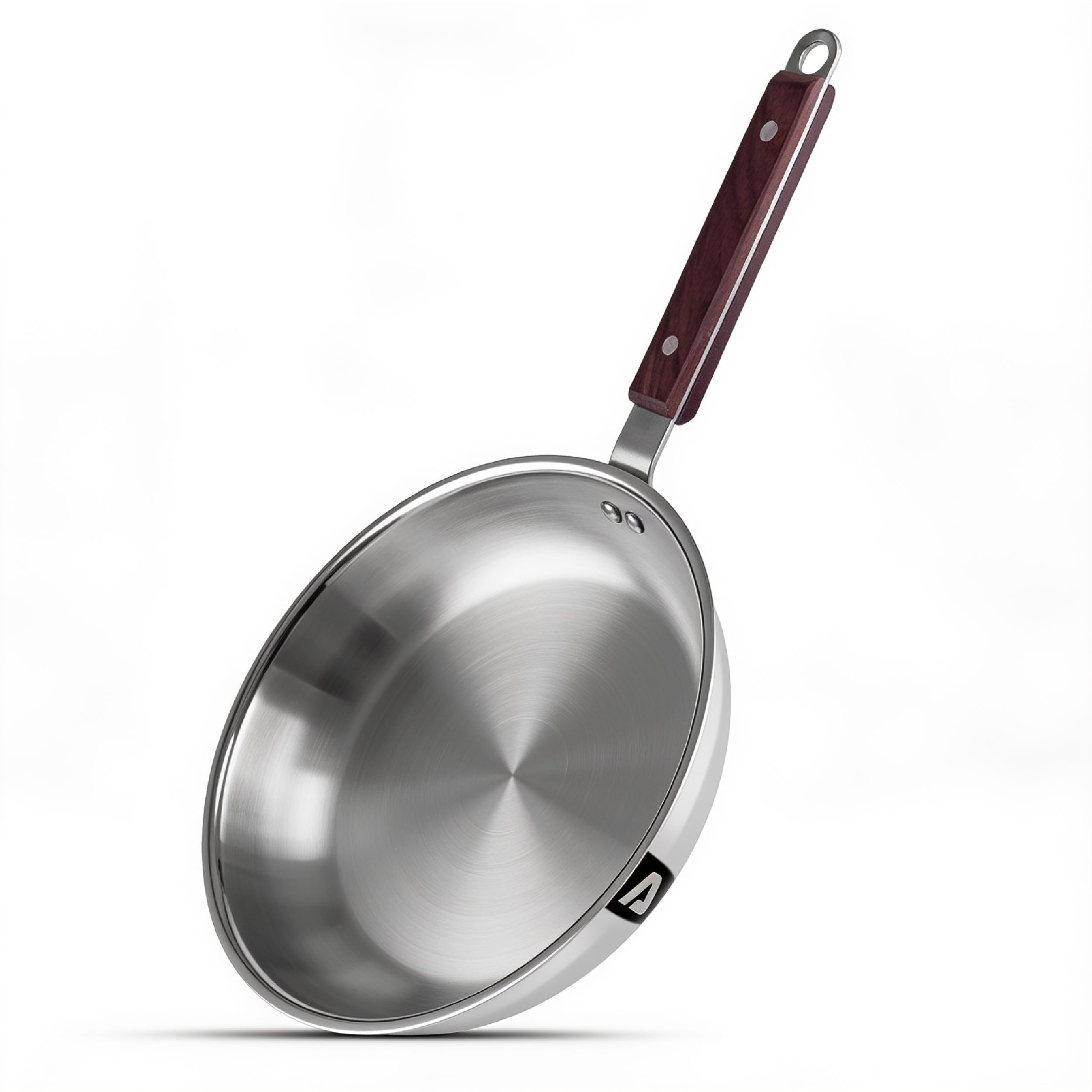 VB DACE Triply Stainless Steel Fry Pan 24 cm with Wood-Covered Handle | Induction & Gas Compatible | Heavy Gauge Flat Base Frying Pan for Sautéing, Shallow Frying & Everyday Cooking-image-4