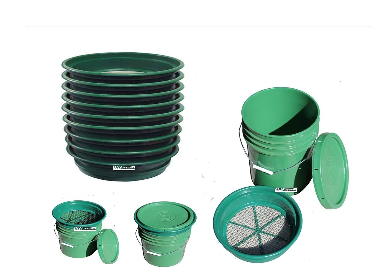 VAS GOLD PANNING 9 CLASSIFIERS / SIFTER SET W 5 GALLON BUCKET & LID