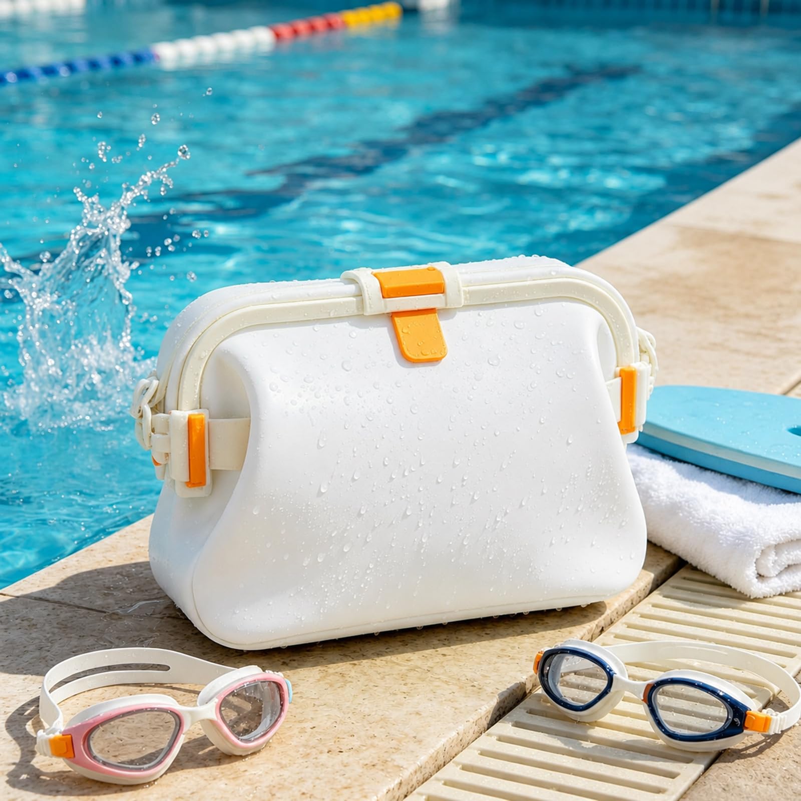 2026 New Foldable Silicone Beach Bag, Outdoor Waterproof Silicone Tote Bag, Lightweight Travel Pouch, Floating Silicone Pool Bag, Easy to Clean & Carry, for Vacation Camping Swimming (White)
