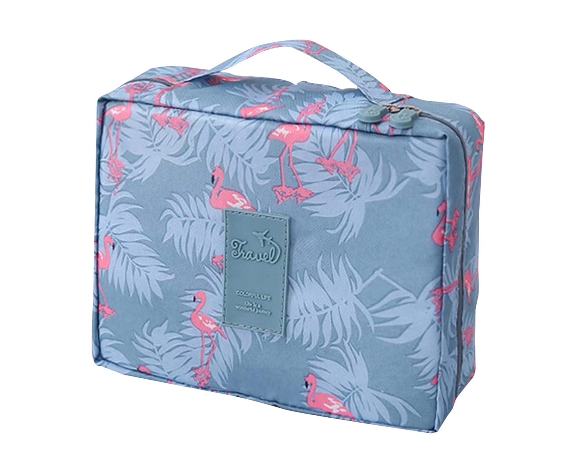 House of Quirk Large Capacity 16 Cms Cosmetic Bag Portable Makeup Brush Organizer Kit Multifunctional Vacation Travel Home Toiletry Cute Printed Pouch for Little Young Girl (Grey Flamingo)-image-48