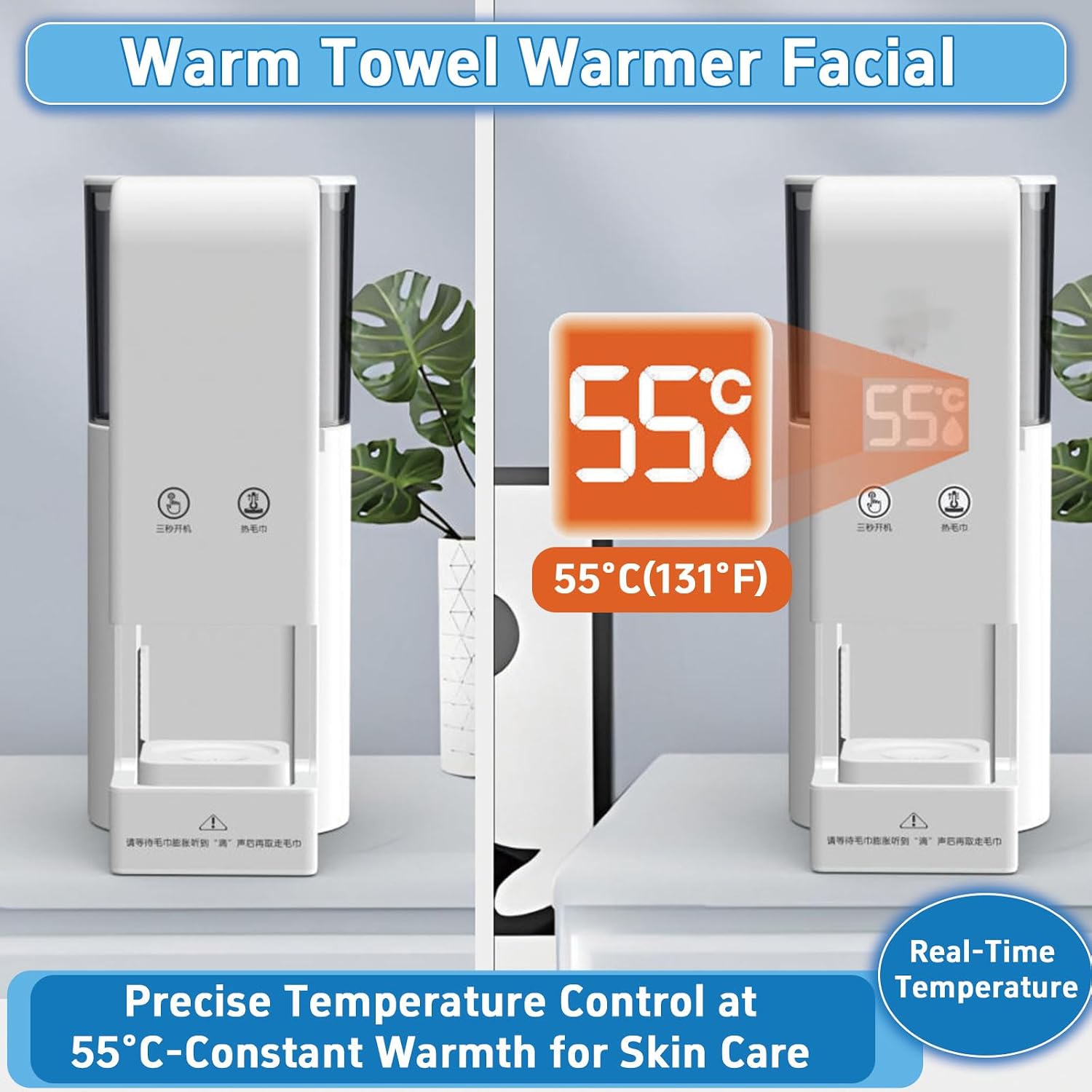 Hot Towel Dispenser - Automatic Disposable Face Towel Warmer with Instant Heating, Electric Compressed Towel Steamer Machine for Skincare, Makeup Removal & Home Spa,2 Barrels