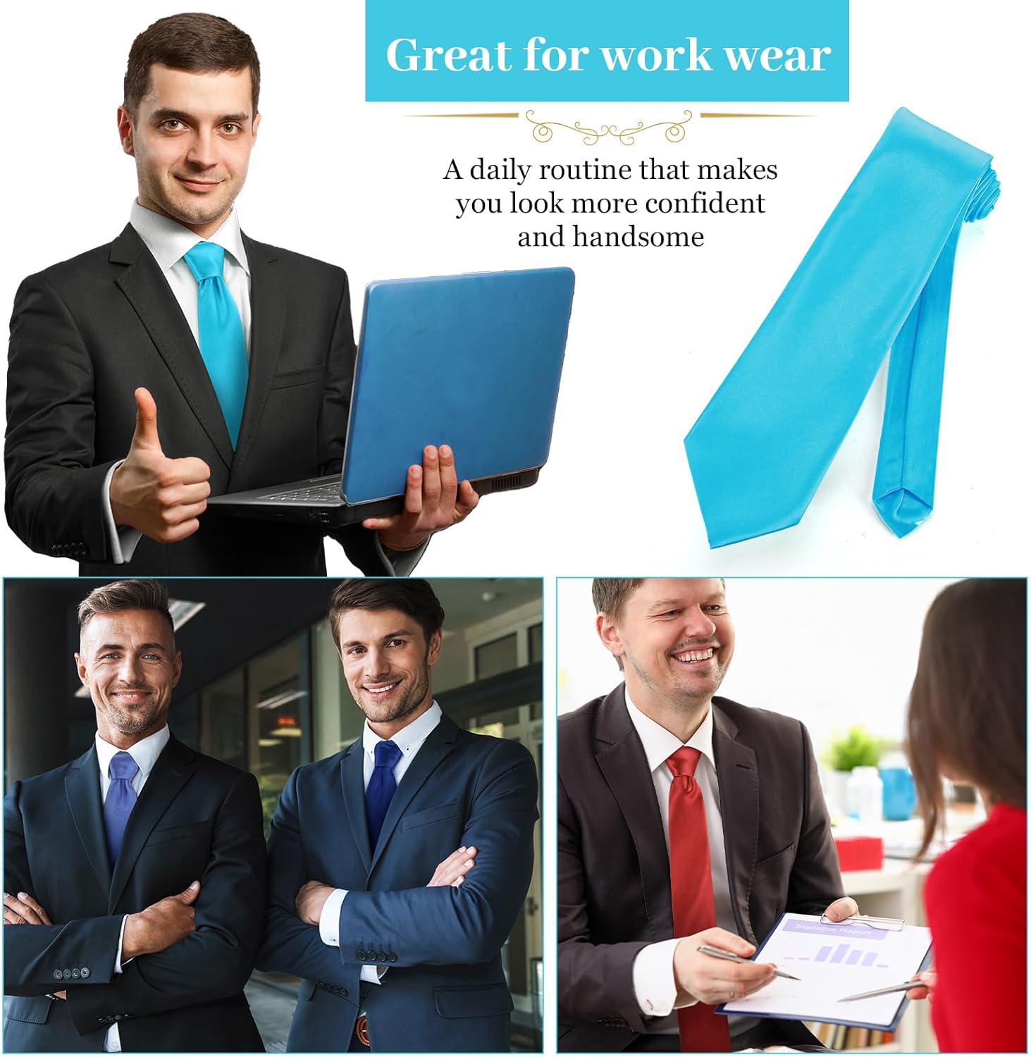 Syhood Solid Satin Pure Color Ties Set Business Formal Necktie Tie for Men Formal Occasion Wedding - Image 5