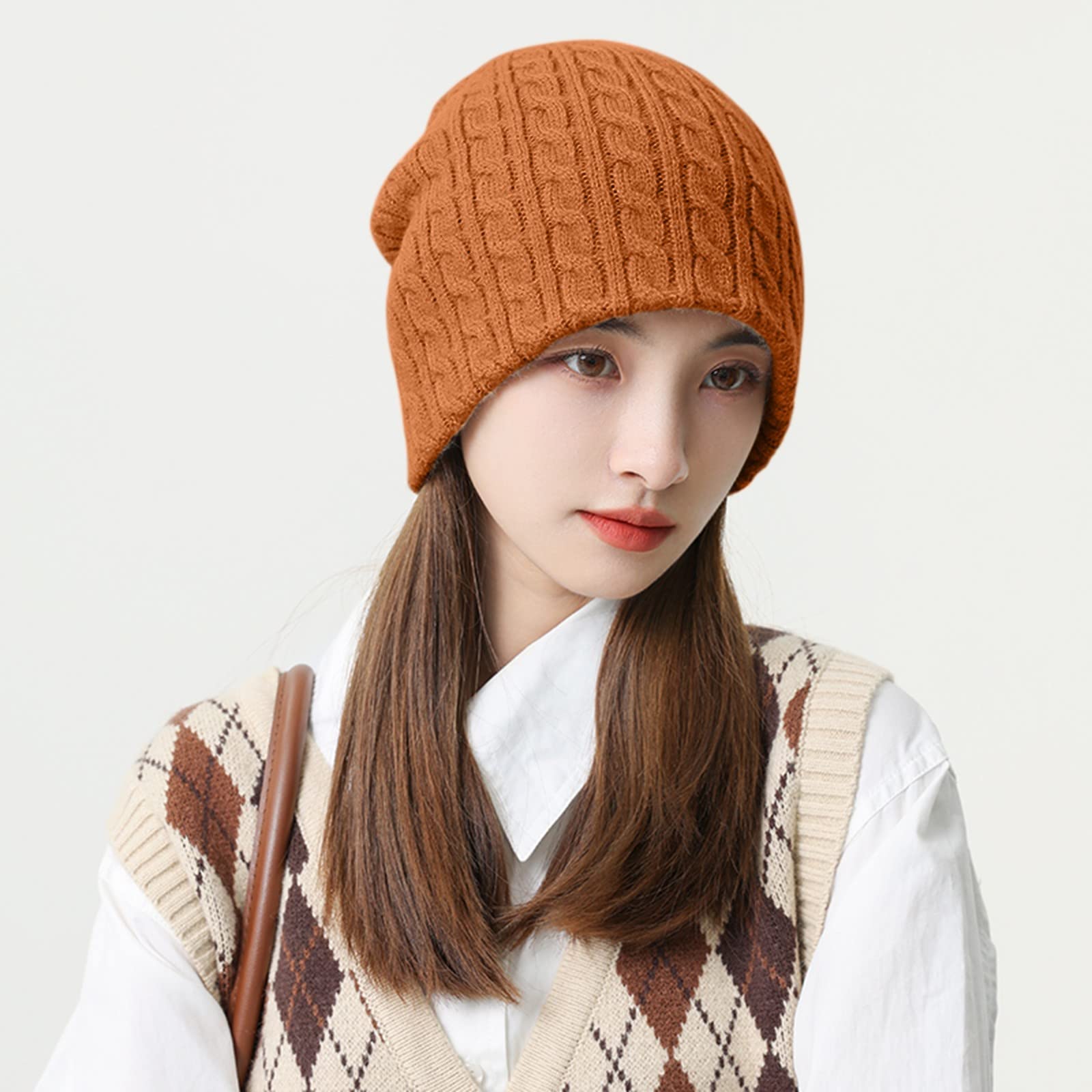 Czapka beanie, męska czapka damska, zimowa, ciepła czapka z dzianiny, miękka czapka zimowa, czapka z dżerseju, elastyczna czapka z daszkiem, do biegania, na kemping, prezent dla mężczyzn i kobiet, brązowy, jeden rozmiar