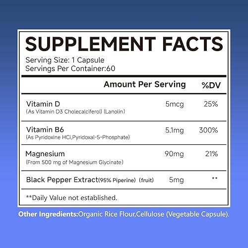 Miniatura 4 de Glicinato de magnesio, complejo de magnesio de alta absorción con vitamina D3 y B6, apoya la relajación, la función muscular y la salud cardíaca,